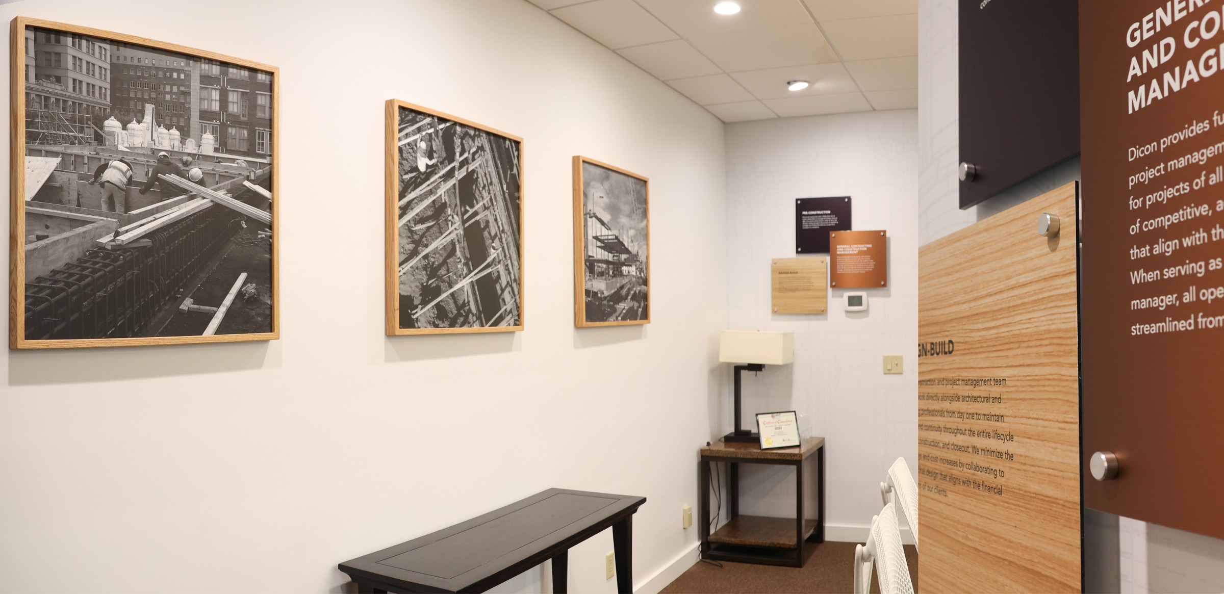 Dicon conference room photo and process wall and close-up