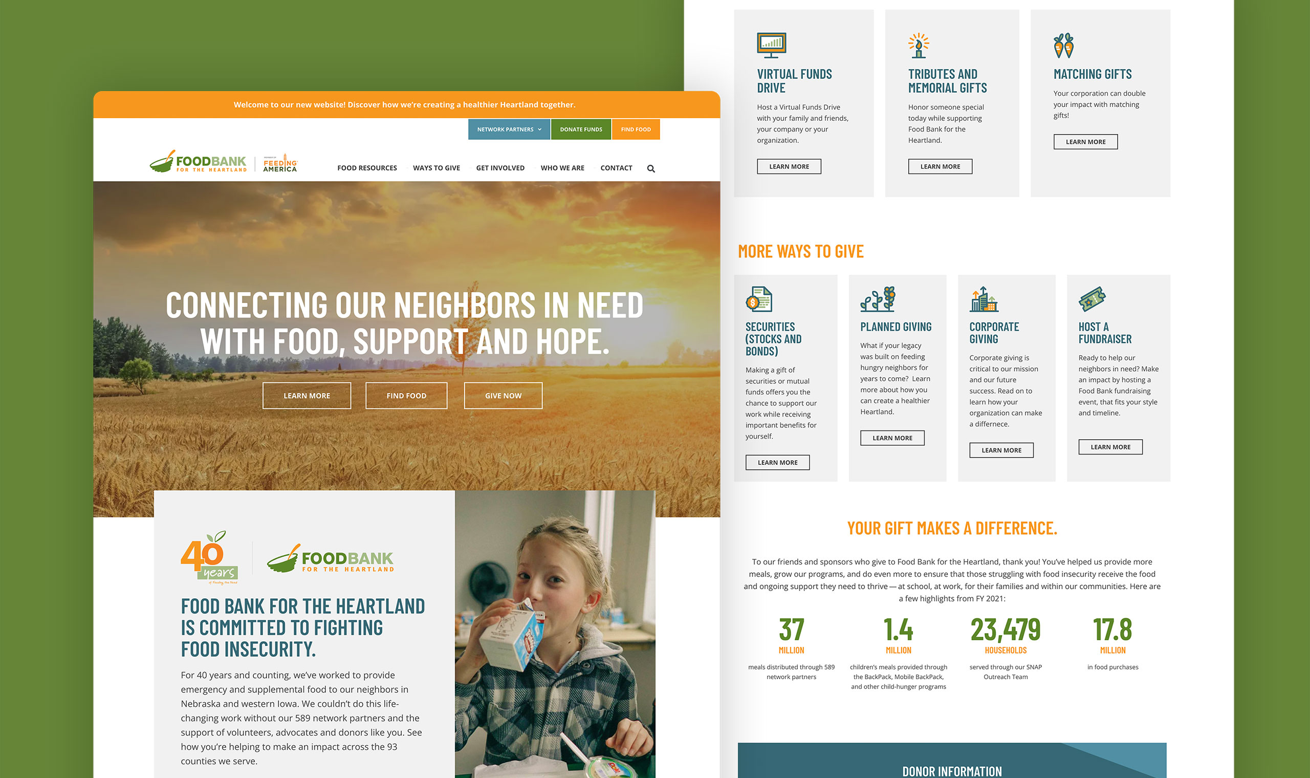 FoodBank For the Heartland Home and Giving Pages