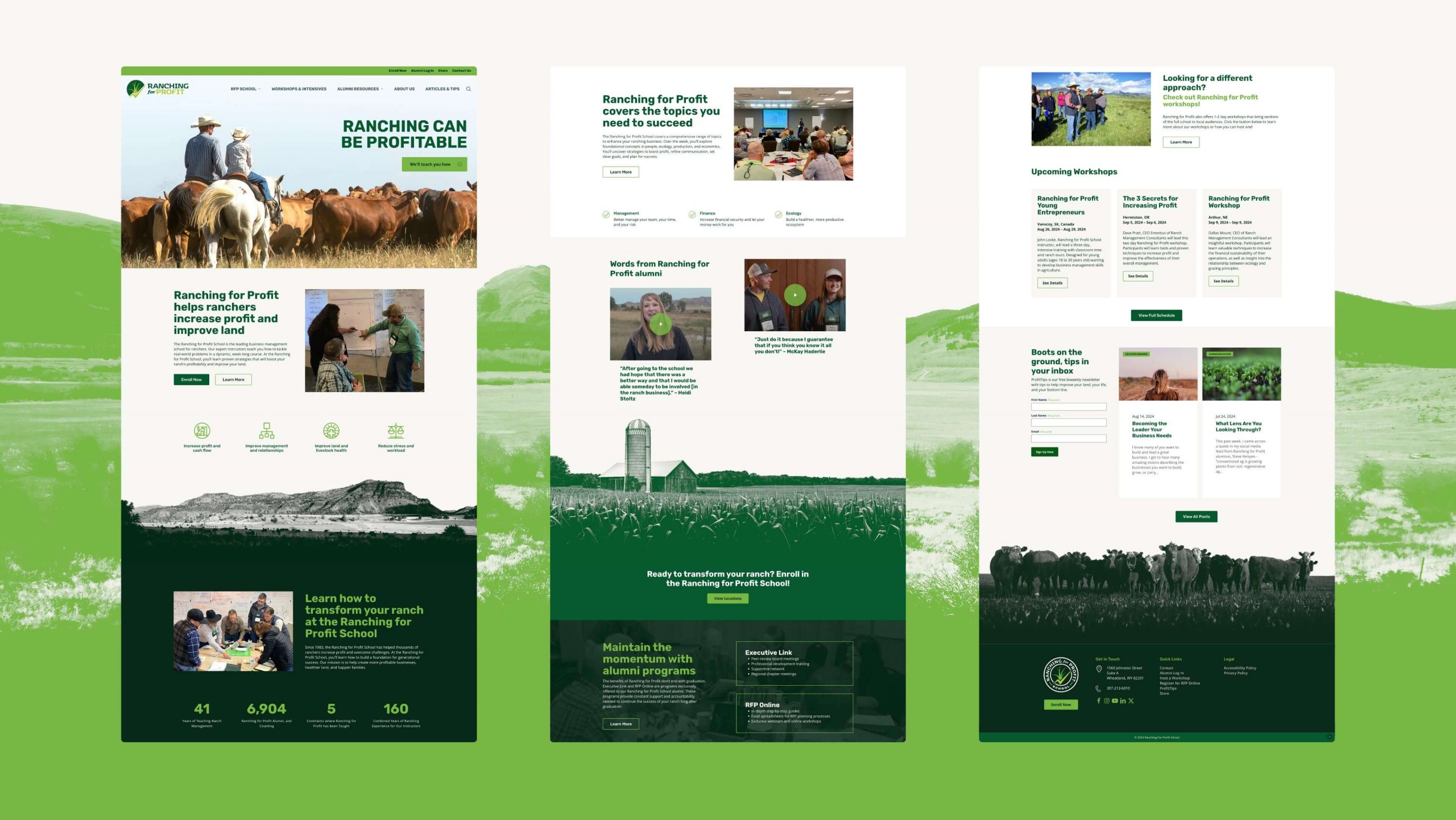 Entire Ranching for Profit homepage in 3 columns