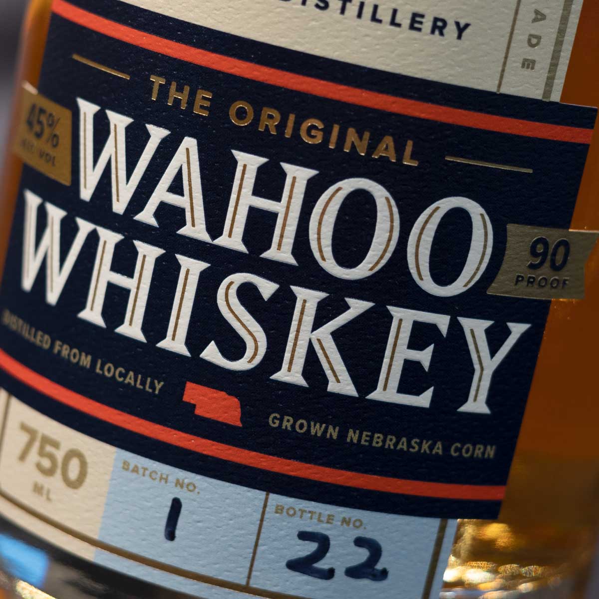 Wahoo Distillery Wahoo Whiskey Bottle close-up